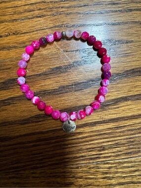 Courage Pink Beaded Stretch Bracelet with Charm